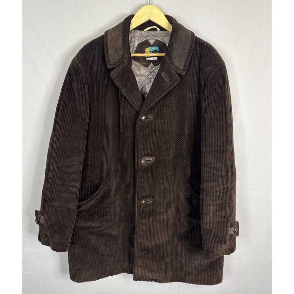 Vintage Brown Corduroy Ranch Coat Sherpa Lined Leather Trim Workwear Men 42